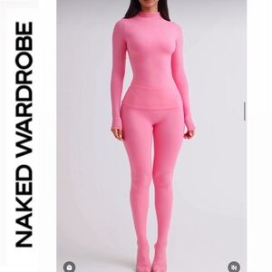 Naked Wardrobe💗SET~ Butter contour legging & crew neck Bodysuit~ XS